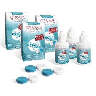 Imagen de aricona Líquido para lentes de contacto 3 x 60ml solución con hialuron special multipurpose contacto, set estuche