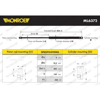 Imagen de MONROE ML6372 Amortiguador de maletero 420 405 FIAT: Panda III Hatchback