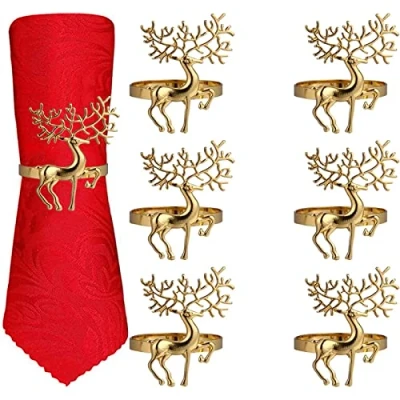 Imagen de servilleteros de Navidad 6 aleación para decoración mesa, boda, Navidad, cena fiesta, Acción Gracias (reno) (dorado)