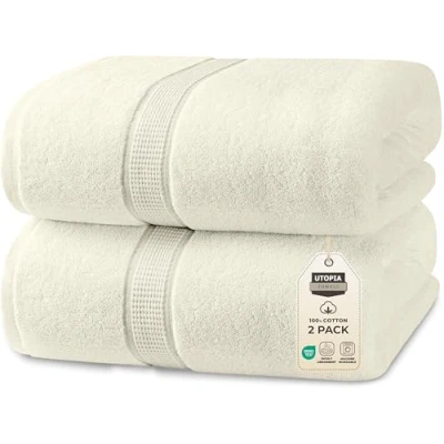 Imagen de Utopia Towels Lujosa Toalla de baño Jumbo, 2 Piezas, 100% algodón Hilado en Anillo 600 g/m², Altamente Absorbente y Secado rápido, Extragrande súper Suave