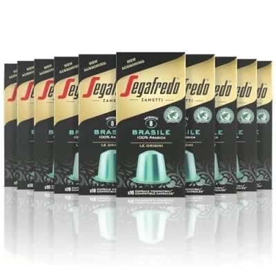 Imagen de Segafredo Zanetti 100 Cápsulas de Aluminio Compatibles con Nespresso Café Brasil, Suave y Delicado (10 Cajas 10 Cápsulas) Adecuadas para Máquinas Original