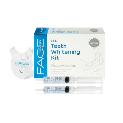 Imagen de Face London kit de blanqueamiento dientes con luz LED y hasta 8 tonos, para quitar manchas dientes, sensibles, blanqueador dental