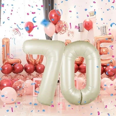 Imagen de Globos de 70 cumpleaños,Beige pulgadas Globo número, decoraciones número cumpleaños para hombre y mujer, inflable lámina Beige