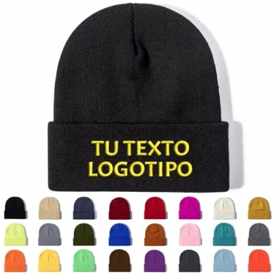 Imagen de Buaodam Gorros Personalizados de Punto con Logotipo Texto Bordado y Patrón Impreso,Gorro Invierno Beanie para Hombre Mujer, Suave Elástico,Regalo Familiares Amigos