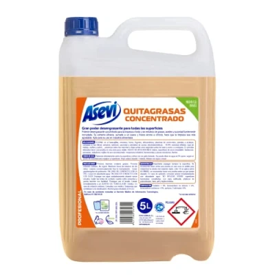 Imagen de Asevi Profesional Quitagrasas Concentrado Limpiador Multiusos con Aroma Cítrico Ideal para Cocina, Ropa, Exteriores Fácil de Usar Envase 5 Litros