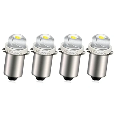 Imagen de Ruiandsion Bombilla LED P13.5 DC 3V 0.5W 6000K Blanco 150LM COB para linterna antorcha, frontal, tierra negativa (paquete de 4)