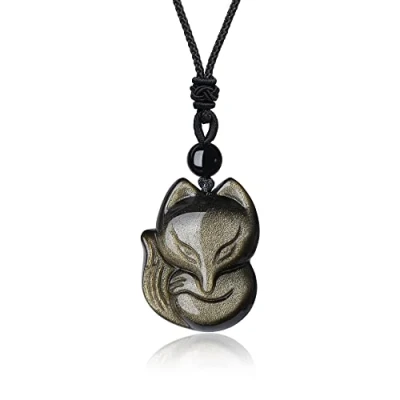 Imagen de COAI Collar con Colgante Zorro de Obsidiana Dorada Unisex