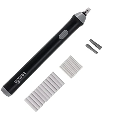 Imagen de Goma de borrar eléctrica, Kit a pilas con 22 gomas adicionales reemplazables para artistas, automática portátil lápices dibujo/lápices grafito, negro