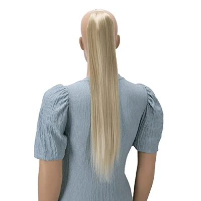 Imagen de CAISHA 60cm Postizo Extensión De Cabello Cola Caballo Trenza Con 2 Cintas Liso Mezcla Rubio Claro HC5