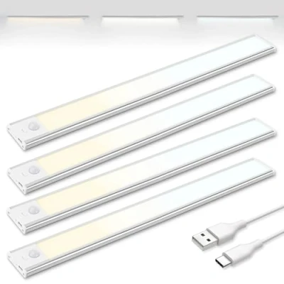 Imagen de Brendz luz de armario con detector movimiento, iluminación para armario, 4 x 40 cm, 3 temperaturas color, recargable, regulable, barra LED inalámbrica, color plateado