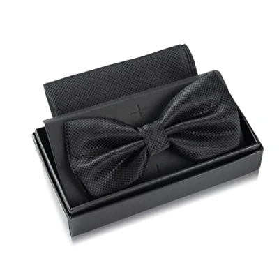 Imagen de Massi Morino Pajarita negra con pañuelo para hombre Set de traje boda ajustable en negro