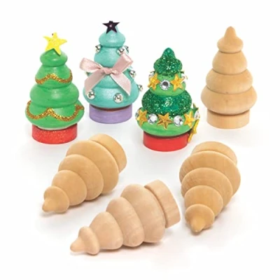 Imagen de Baker Ross FC226 Mini Arboles de Navidad Madera Paquete 8, formas Madera, Haz tus Propias Decoraciones