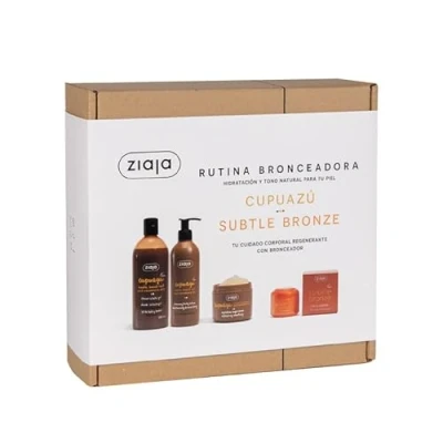Imagen de Ziaja Cupuazú Subtle Bronze Set de Bronceado Natural: Gel Ducha 500ml, Loción Corporal Autobronceadora, Exfoliante Azúcar, Crema Facial Autobronceadora