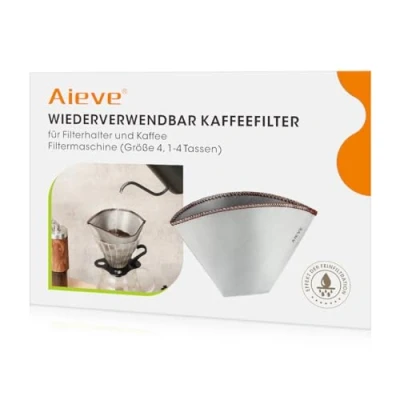 Imagen de Aieve filtro de café reutilizable, tamaño 4, acero inoxidable, permanente compatible con cafetera Philips (HD7546/20) para portafiltros (8 12 tazas)