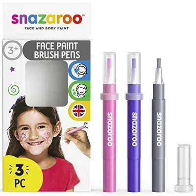 Imagen de Snazaroo Set de 3 rotuladores maquillaje fantasía, color rosa, violeta, plata, para niños y adultos, base agua, pintacaras, aguacolor