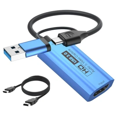 Imagen de YCBUENO Vedio Tarjeta de captura 4K a USB 3.0 A/tipo C, adaptador videojuegos para edición video, juegos, transmisión, enseñanza en línea