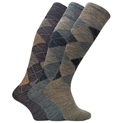 Imagen de SOCK SNOB 3 pares de calcetines vestir lana cordero para hombre extra largos hasta la rodilla, Marr�n, 6 11 UK
