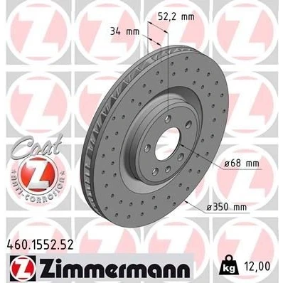 Imagen de ZIMMERMANN SPORT COAT Z 460.1552.52 Disco de freno 350 34 6/5 5 112 ventilación interna, perforado revestido altamente carbonizado PORSCHE: Macan