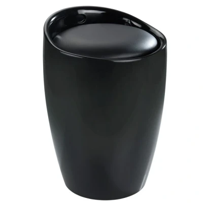 Imagen de Wenko Taburete de baño Candy Negro, con Espacio Almacenamiento para el y salón, Cubo la Ropa Integrado, plástico ABS, sin BPA, Capacidad 20 litros, Ø 36 x 50,5 cm