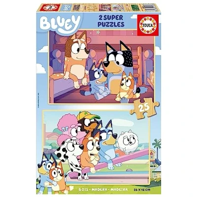 Imagen de Educa Puzzle Bluey Set de 2 Puzzles Infantiles Madera con 25 Piezas Cada uno. Medidas montado: 26 x 18 cm. Compuesto por Grandes Perfectamente acabadas. A Partir 4 años (19407)
