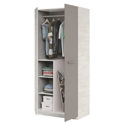 Imagen de Habitdesign Armario Juvenil, Infantil, Modelo Ares, Acabado en Color Blanco Alpes y Basalto, Medidas: 90 cm (Ancho) x 200 (Alto) 52 (Fondo)