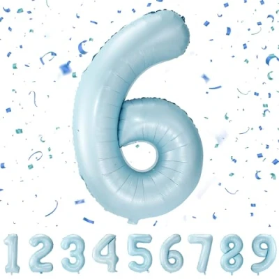 Imagen de Globos de Cumpleãnos 6 Pastel Azul,101 CM Globo Numeros Gigantes Grandes Decoracion,Globo Numero 6,Globos Niño Niña Adultos,Vuelan con Helio…