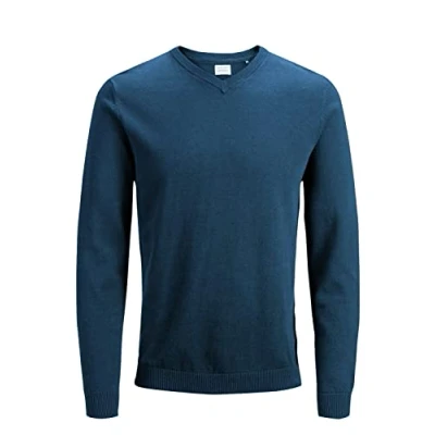Imagen de JACK &amp; JONES Jjebasic Noos Jersey de punto con cuello pico para hombre, Azul (Insignia Blue), L