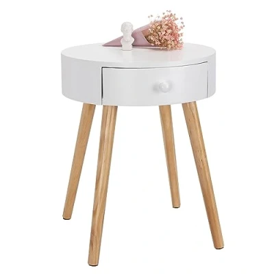 Imagen de WOLTU Mesitas de Noche Mesa Centro con Cajón, Patas, Madera MDF Blanco 38x38x48cm TS51ws 1
