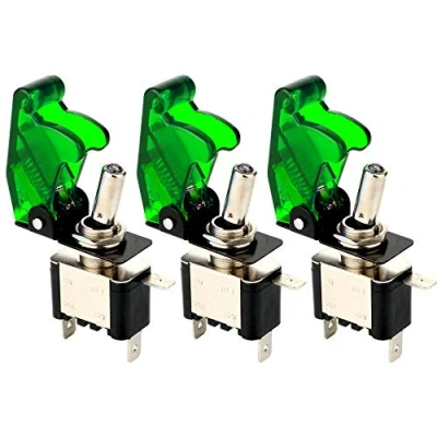 Imagen de Gebildet 3Piezas Conmutador de Palanca con Luz LED Verde, 20A 12V 24VDC, Interruptor 2Posiciones ON/Off 3Pin SPST, Rocker Toggle Switch para Auto Vehiculo Barco