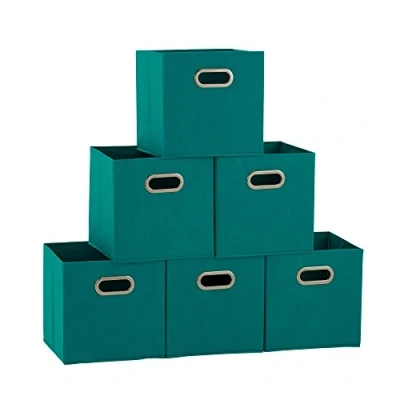 Imagen de Household Essentials 83 1 Contenedores Plegables, Juego de 6 Cubos con Asas, Color Aguamarina, Tela, Verde Azulado, lbs,