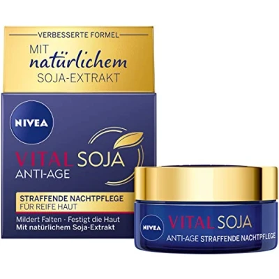 Imagen de NIVEA VITAL soja cuidado de noche reafirmante antiedad, facial rico para pieles maduras con extracto natural, crema regeneradora mitigar las arrugas (50 ml)