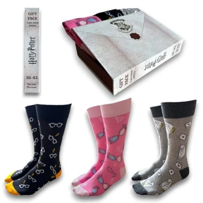Imagen de Harry Potter Pack 3 Calcetines Divertidos Estampados con Hedwig, Gafas de Luna Lovegood Negro, Gris y Rosa Licencia Oficial para Mujer UK 3.5 9 EUR 36 43