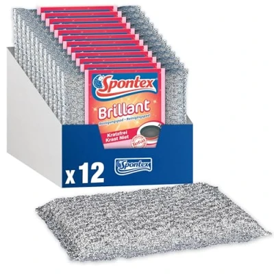 Imagen de Spontex Brillant Pack de 12 Almohadillas Limpieza para Superficies delicadas, sin arañazos y Larga duración, Color Plateado Rosa