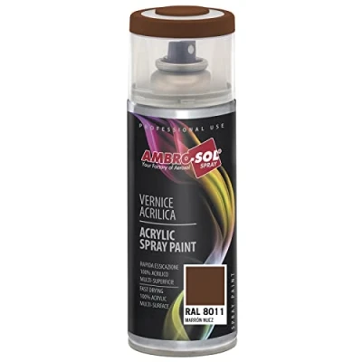 Imagen de AMBRO SOL Pintura acrílica en spray, color Marrón Nogal, RAL 8011, resultado profesional múltiples superficies, exteriores e interiores, 400 ml