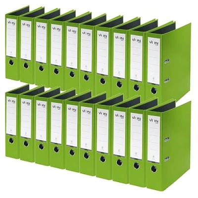 Imagen de VON Leitz 10550055 Archivador A4, 20 unidades, cartón con tapa de plástico, ancho lomo 80 mm, para 600 hojas, ángel azul y certificado FSC, escuela, estudio hogar, color verde