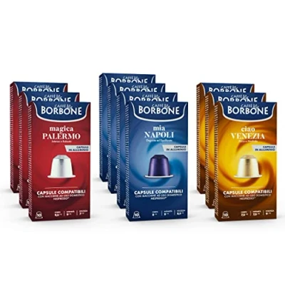 Imagen de Caffè Borbone Kit Degustación 100 cápsulas de ALUMINIO: 40 Mia Napoli, 30 Ciao Venezia, Magica Palermo (10 paquetes 10 para cada)