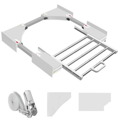 Imagen de NIUXX Bastidor intermedio con tendedero, Kit superposición lavadora secadora, de marco conexión toallero extensible, tamaño ajustable (53 68 cm) Blanco