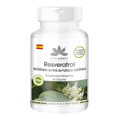 Imagen de Resveratrol 500mg Extracto de Fallopia japonica Vegano 60 cápsulas HERBADIREKT by Warnke Vitalstoffe Calidad farmacia alemana