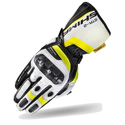 Imagen de SHIMA STR 2 Guantes Moto Hombre Touchscreen, Verano, Sport de Cuero con Protector Nudillos Carbono, Deslizador Palma y Dedos, Reforzada (Fluo, XL)