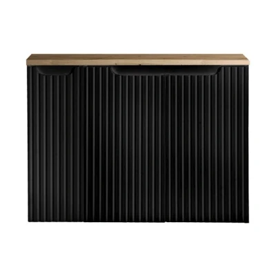 Imagen de [en.casa] Mueble de Baño Bajo Lavabo Newport Armario Suspendido con 3 Puertas y Estantes Encimera 80 cm Sin Recortes x 60 40 Cuarto Negro/Efecto Roble