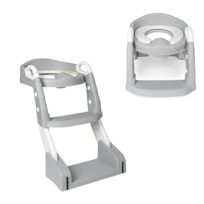 Imagen de Toral Adaptador WC Niños con Escalera 2 en 1. para Inodoro Plegable, Altura Ajustable Asiento Acolchado. Reductor Asas y Base Antideslizante Modelo Ariel