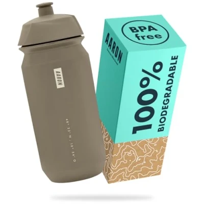 Imagen de AARON botella ecológica 100% biodegradable, 500 ml, ligera y a prueba de fugas, práctica agua sin BPA para deportes, fitness, senderismo, exteriores, color beige