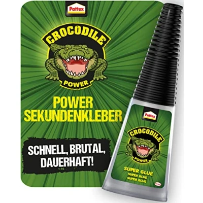 Imagen de Pattex Crocodile Power Pegamento instantáneo extrafuerte, de secado rápido, multiusos, para metal, madera y más, impermeable transparente, 1 unidad 10 g