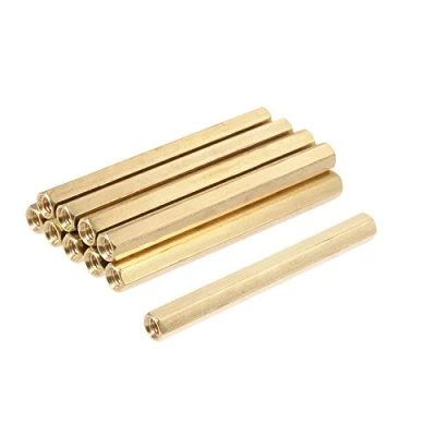 Imagen de sourcing map M4 x 60mm Hembra Roscado Latón Hexagonal Separador Pilar Espaciador Tuerca 10uds