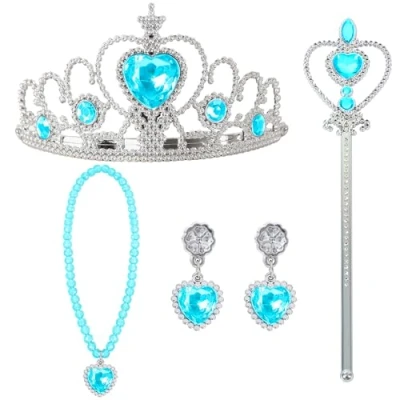 Imagen de JOYIN disfraz de princesa 5 piezas con corona, varita mágica, collar y pendientes, reina las nieves, accesorios fiesta para carnaval, Standard, Plástico, No es una piedra preciosa