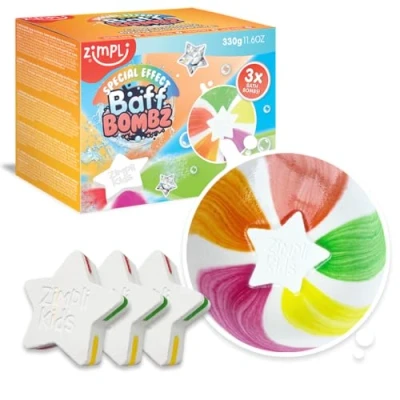 Imagen de 3 x Bombas de baño Estrellas Grandes Zimpli Kids, Efecto Especial para niños, Regalo cumpleaños niños y niñas, Apto Veganos Libre crueldad