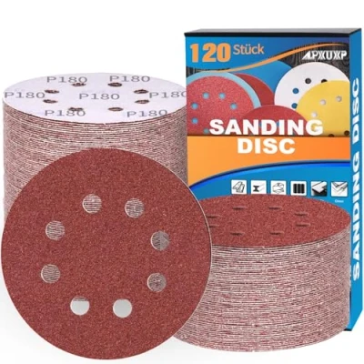 Imagen de ALPXUXP 120 discos de lija 125 mm, con velcro, 8 agujeros, redondos, grano P40, P60, P80, P120, P180, P240, P320, P400 x 15, profesional, para lijadora excéntrica