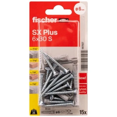 Imagen de Fischer Tobillo de nylon expansión SX Plus 6x30 con brida y tornillos, todos los materiales/Blister 15