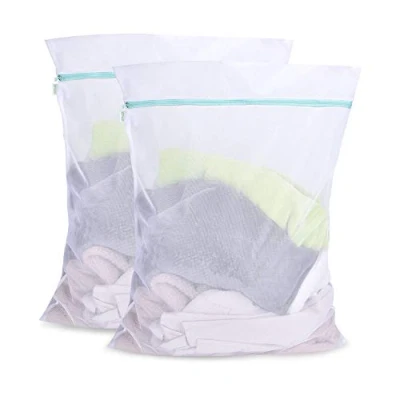 Imagen de OTraki Bolsa Colada Red Lavadora Grande para Hogar y Hotel con Cremallera de Metal Azul, Saco Lavandería Ropas Delicadas, Abrigo, Vestido, Prendas Cama, Blanco (60 x 80 cm 2PCS)
