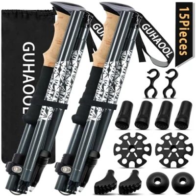Imagen de GUHAOOL Bastones de Senderismo Trekking Plegables, 2pcs Carbono e Alluminio Ligero Aluminio 7075,Ajustar la Longitud 108 139CM,Nordic Walking,Caminar, Montaña